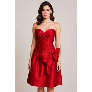 Vintage 80s Morton Myles Red Strapless Bow Dress 12 Fits XS Small Cocktail retro